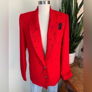 Vintage Red Rhinestone Blazer XS 80s Power Suit Statement‎ Jacket